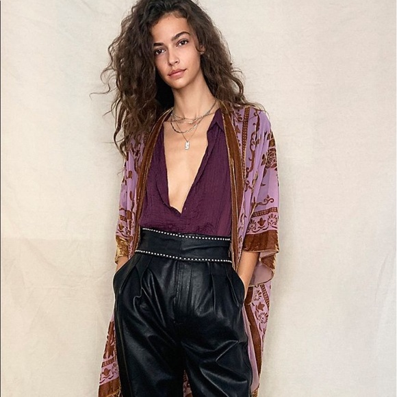 Free People Nightbird Burnout Velvet Fringe Kimono - Picture 2 of 6